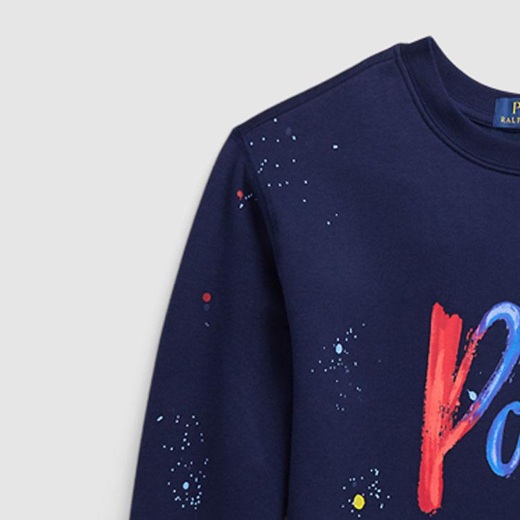 Свитшот Polo Ralph Lauren Весна-Лето 2024 Принт с буквами Круглый вырез Повседневный Длинный рукав Детские топы Темно-синий CWPOKNIY8021053-410