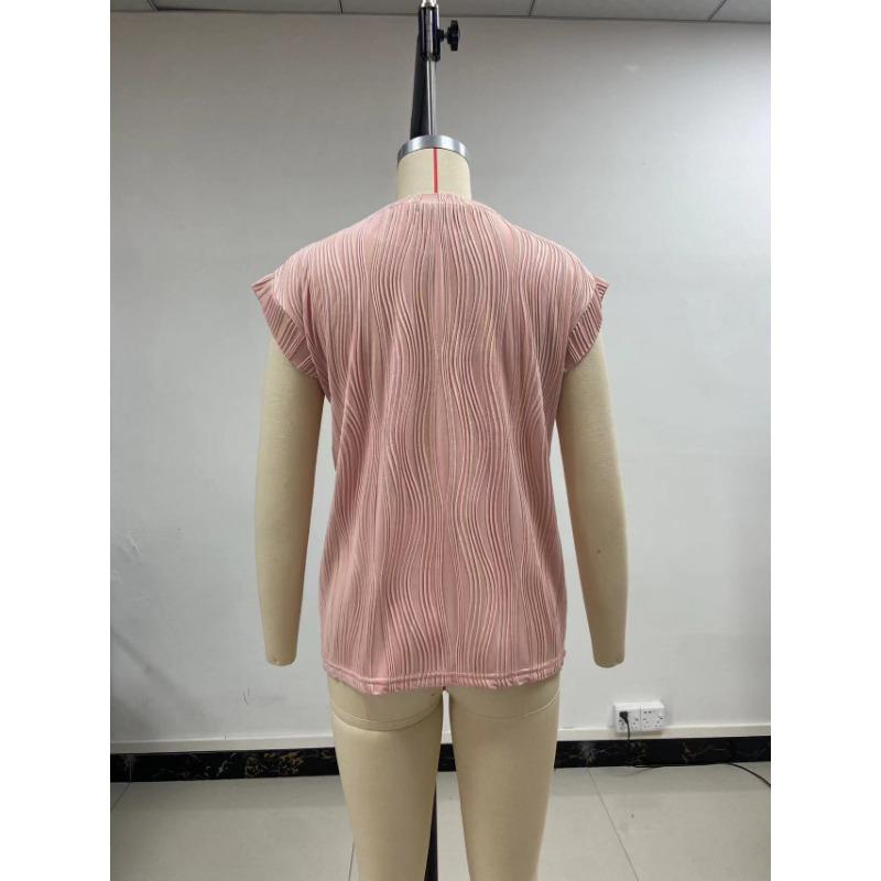 Женский топ-футболка с коротким рукавом и текстурой, с круглым вырезом