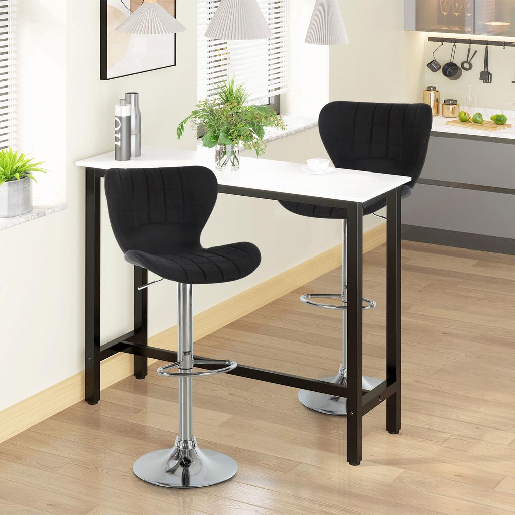 Set of 2 Bar Stools Contemporary Design Adjustable Seat Height 59-81 cm 360 degrees Swivel Linen Black