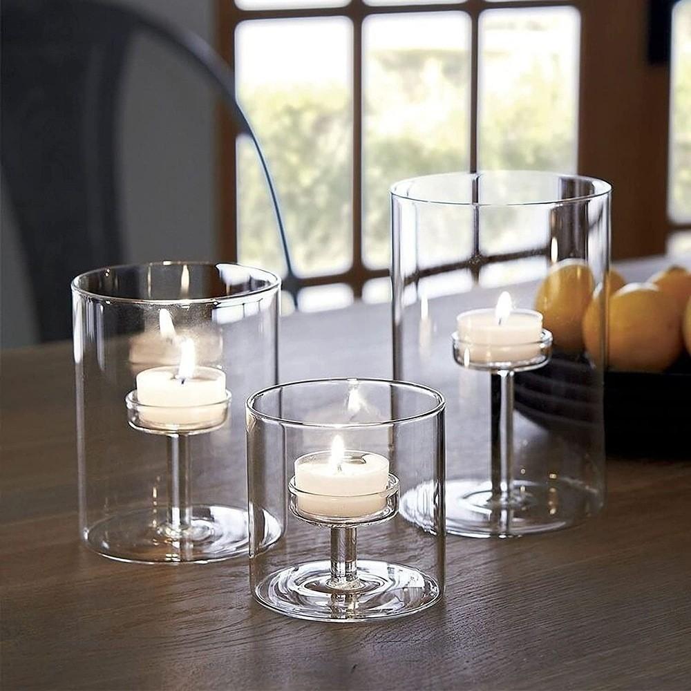 Transparent Tea Light Candle Holders Modern Cylinder Candlestick Glass Candle Holder Wedding Party