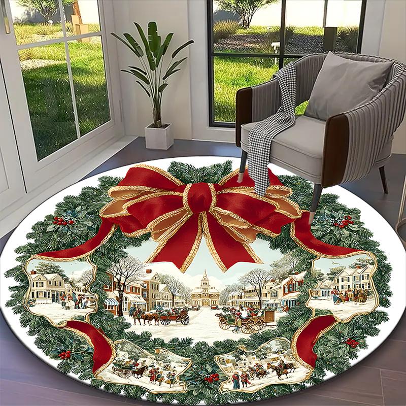 [Merry Christmas Printed Carpet] Non-slip Office Rug, Cozy Round Carprt for Living Room Use, Soft Home Sofa Chair Mat