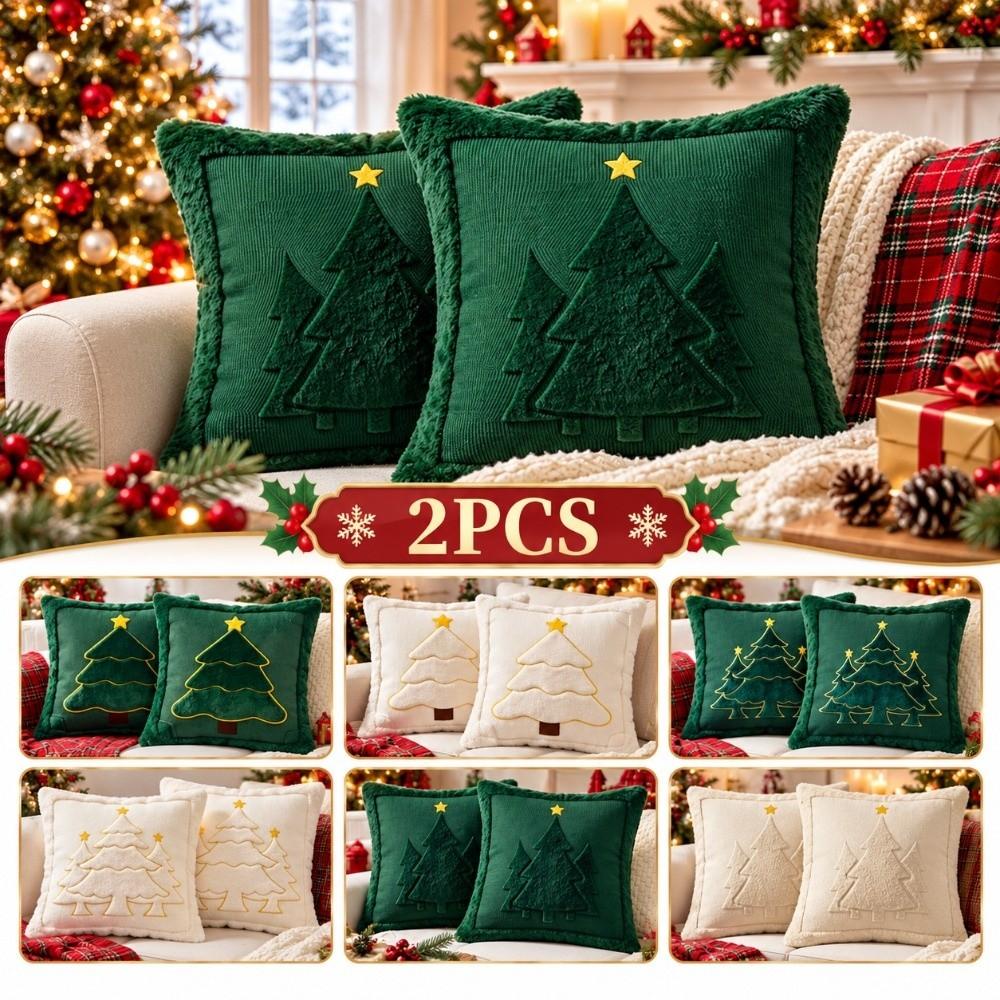2PCS Plush Throw Pillow Cover Soft Fluffy Cushion Cover Family Gift Throw Pillowcase Holiday