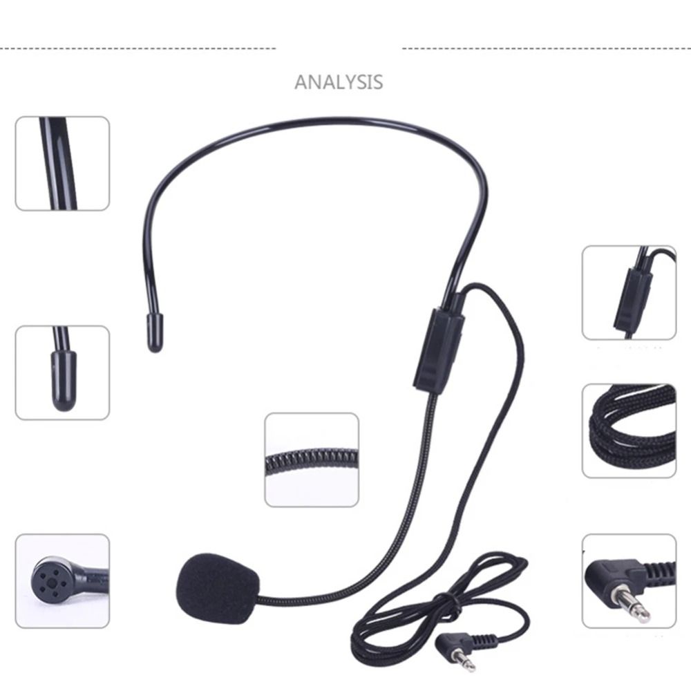 New Portable Wired Microphone Head-mounted 3.5mm Plug Headset Microphone Video Recording Flexible Speech Headset Mic