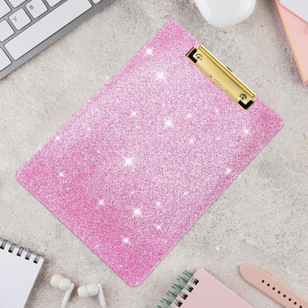 Acrylic Glitter Clipboard, Sparkly Clip Board with Gold Clip A4 Letter Size 12.6 x 8.9 Inch Pink Clipboards for Teacher Classroom School Office