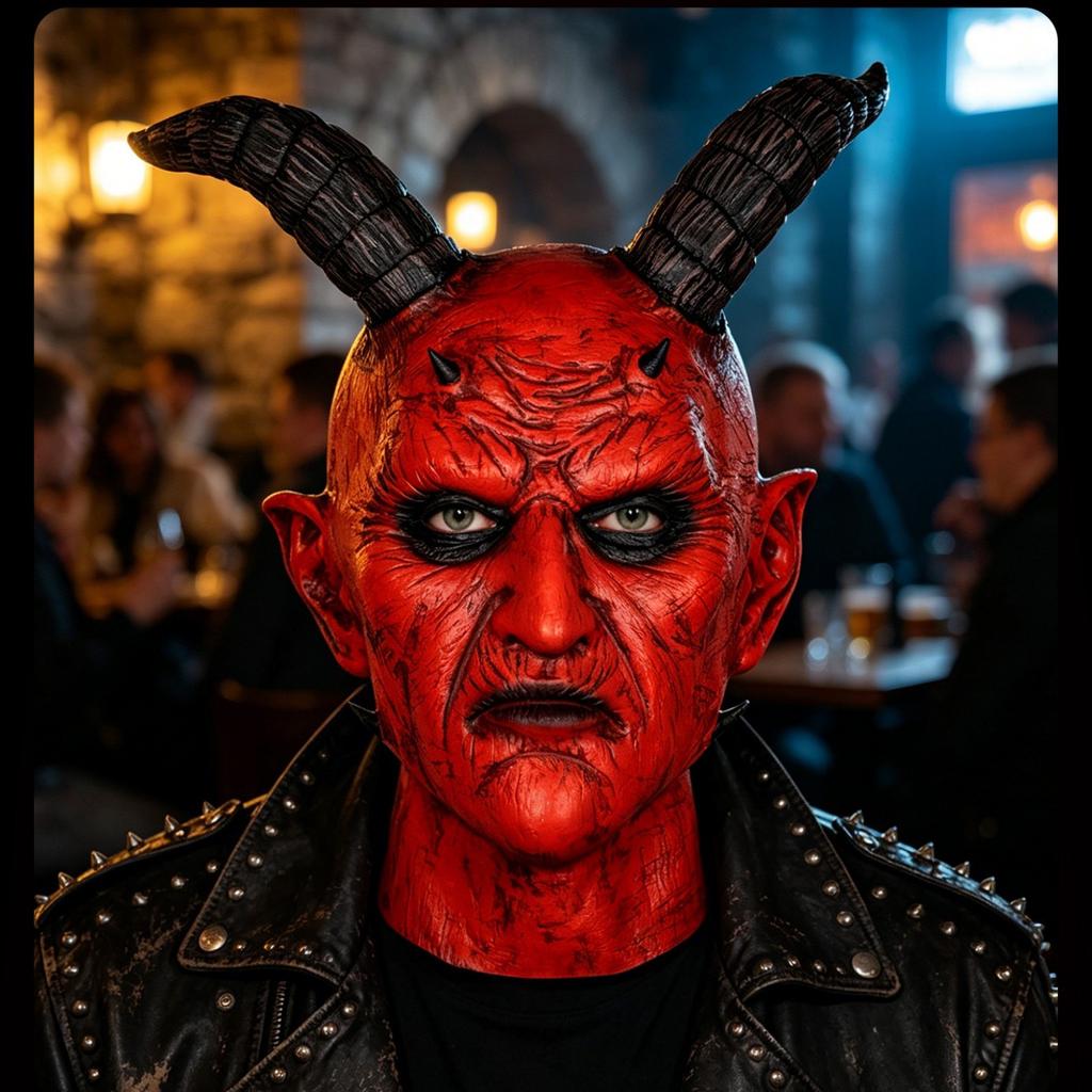 Human-faced Lucifer mask cosplay American Halloween horror mask Film and television prop latex headgear