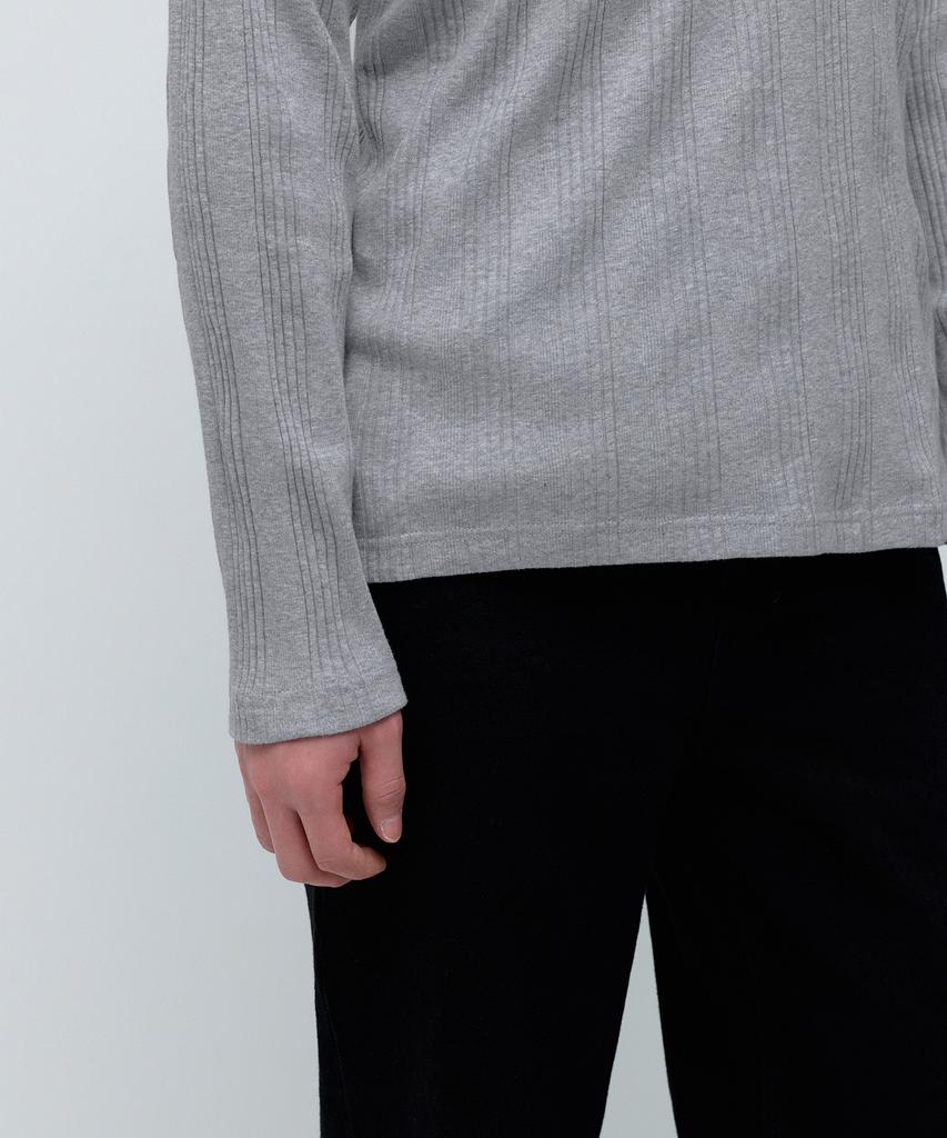MUSINSA STANDARD Multi-Ribbed Henley Neck Long Sleeve T-Shirt [Medium Grey]