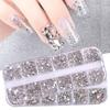 12-Grid Box Nail Art Without Falling Off The Bottom Glass Round Diamond Size Mixed Nail Diamond Accessories
