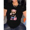 Футболка с принтом «Идущий Медвежонок», с коротким рукавом, с круглым вырезом, повседневный топ для лета и весны, женская футболка
