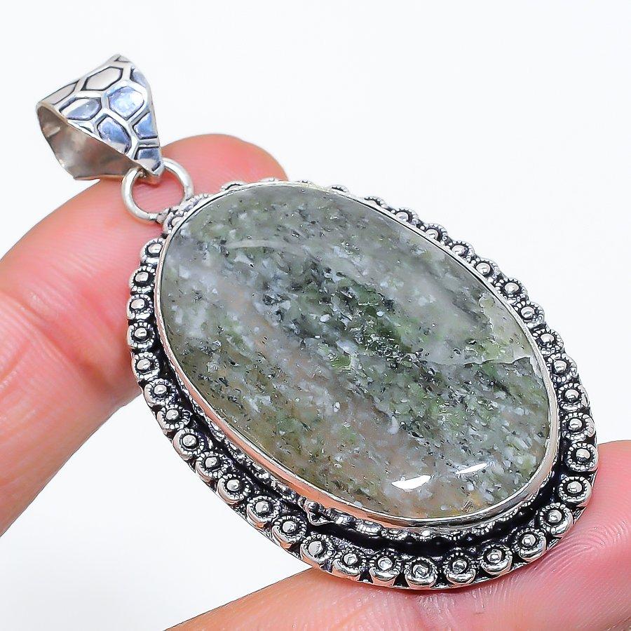 Lodolite Quartz Gemstone Handmade 925 Sterling Silver Jewelry Pendant 2.36" SU-10771