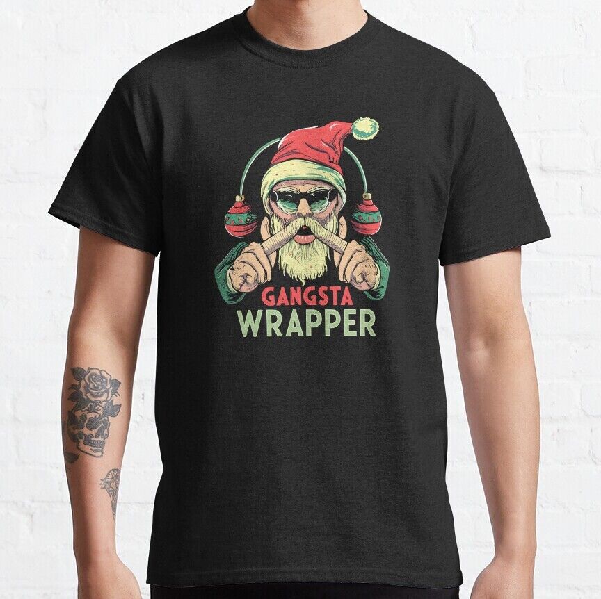 Funny Gangsta Wrapper Santa Classic Christmas Gift TShirt 100 Cotton ONeck Summer Short Sleeve Casual Unisexs Tshirt Size S3XL