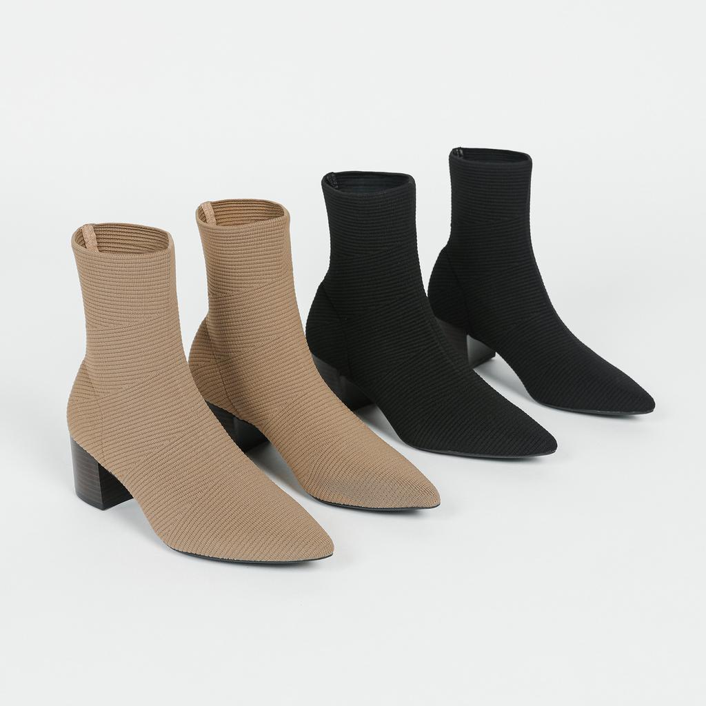 Женские остроносые ботильоны-носки на низком толстом блочном каблуке, эластичные короткие ботильоны, удобные женские трикотажные ботинки «Челси»
