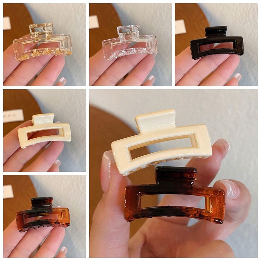 Plastic Mini Hair Claw Rectangle Hollow Hair Clip Sweet Transparent Shark Clip Party