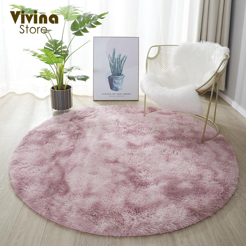 Green Round Shaggy Rug Soft Fluffy Long Hair Floor Mat For Living Room Sofa Chair Bathroom Kids Room Decoration