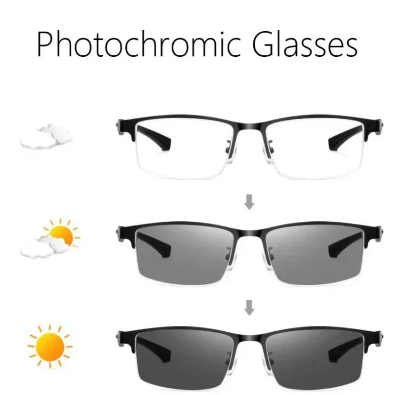 Mens Photochromic Reading Glasses Business Eyewear Color Changing Far Sight High Definition Presbyopia Eyeglasses