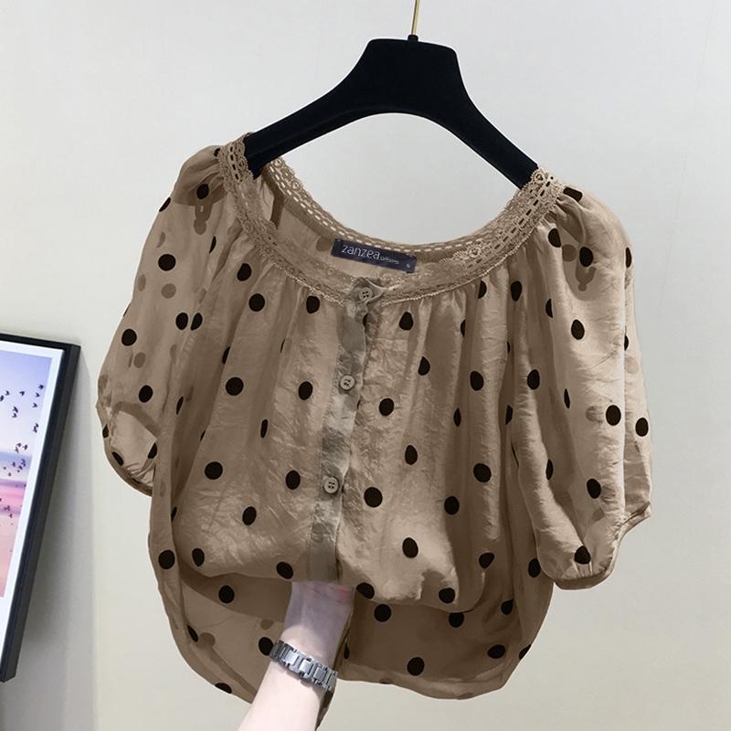 ZANZEA Женская повседневная блузка с коротким рукавом и круглым вырезом в горошек с принтом