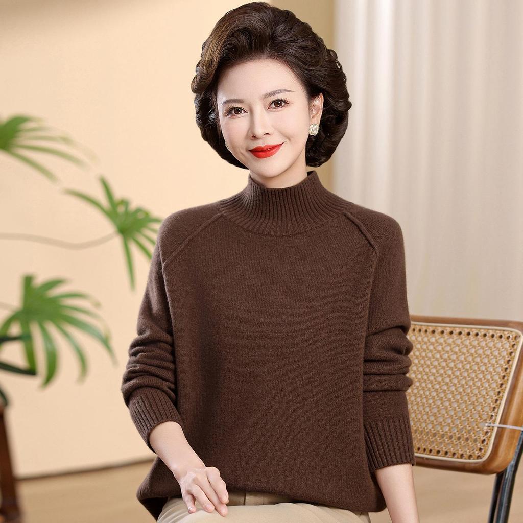 Women's 100% Pure Wool Winter Turtleneck Sweater - Plus Size, Solid Color, for Middle-Aged & Elderly