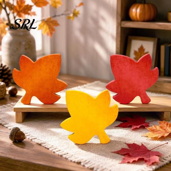 Decorative Felt Leaves for Dining Table 3Pcs Fall Maple Decorations, Wooden Autumn Harvest Desktop Decor Shelves Ornament Shelf Tiered Trays