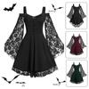 Vintage Gothic Women Dress Lace Crochet Flare Sleeve Vampire Witch Dresses Medieval Renaissance Goth Cosplay