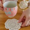 2/4Pcs Knitted Texture Lace Floral Coasters Vintage Round Woven Placemats  Coffee Table