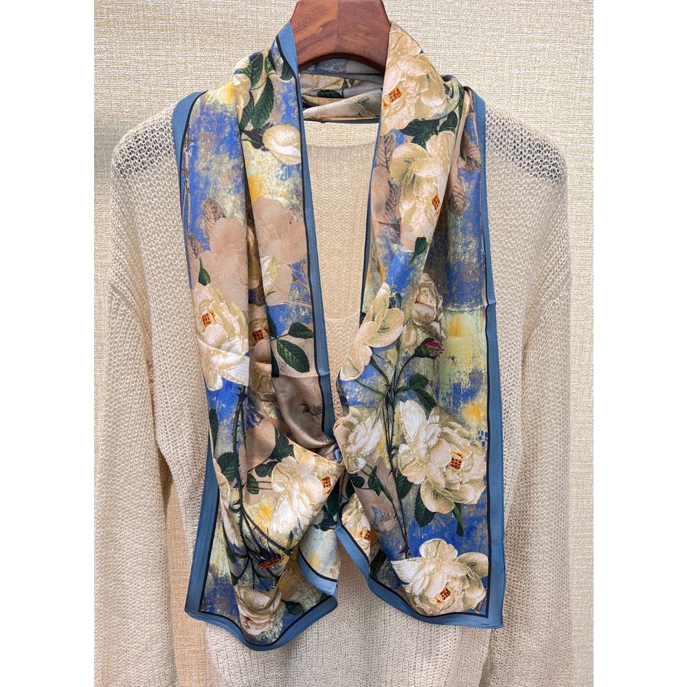 Rose Silk Mulberry Silk Long Strip Silk Scarf Streamer Collar Scarf Long Scarf Women'S Tie Silk