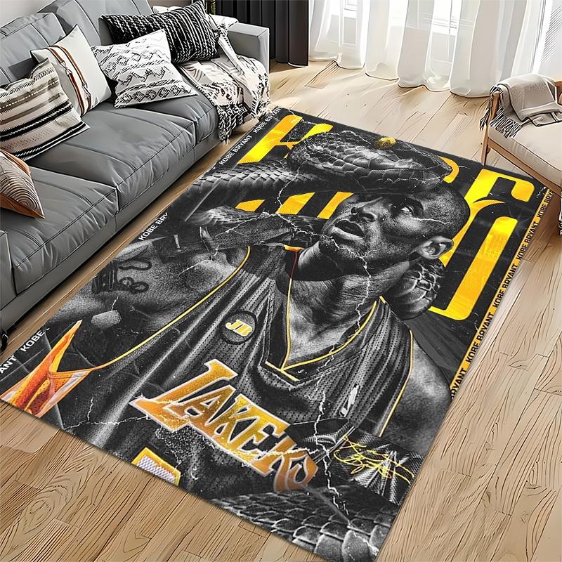 Sports Area Rug, Kobe Bryant Lakers Black Mamba Snake Head Yellow Black Grunge Print, Fan Decor, Non-Slip Mat