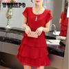 Mid-length Chiffon Dress Women's Short-sleeved Loose and Slim Belly-covering Plus Size Skirt