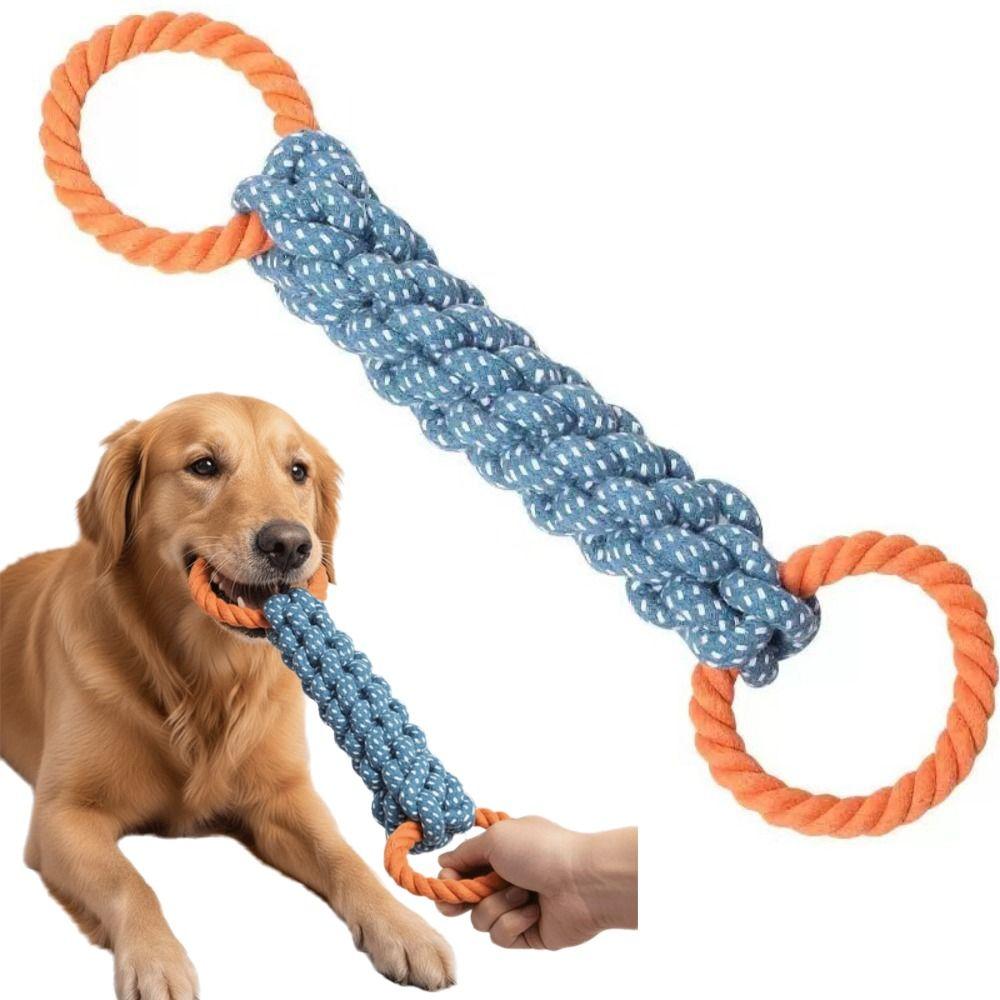 Bite-Resistant Double-Ring Dog Rope Toy Cotton Blend Durable Dog Toy Tug Play