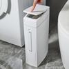 Space Saving Press Trash Can With Built In Toilet Brush Holder Durable Plastic Modern Minimalist Design For Small Bathroom