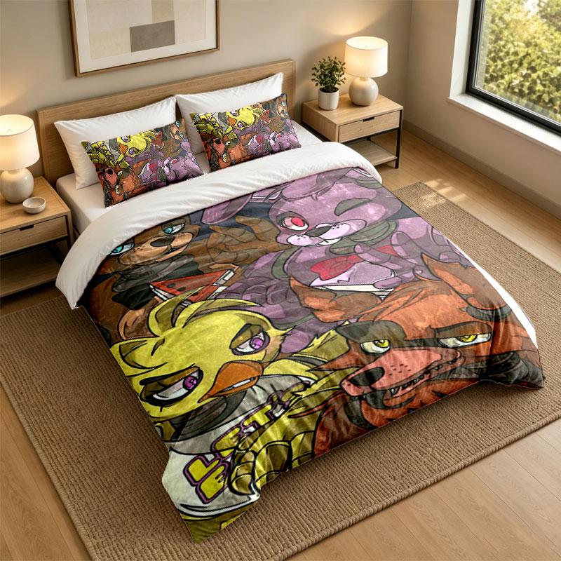 3Pcs Bedding SetFive Nights at Freddy’s Soft Bed Sheet and Two Pillowcases Home Bedroom Decor