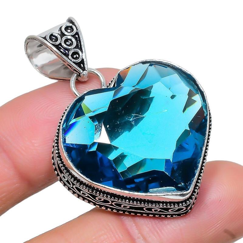 Подвеска из стерлингового серебра 925 пробы с драгоценным камнем London Blue Topaz 2,17 дюйма AH-816