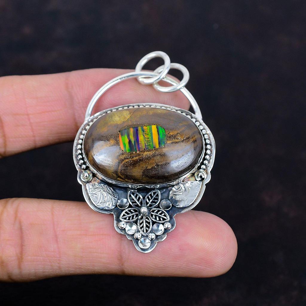 Эфиопский опал в кулоне с валунным опалом, кулон в виде цветка, потрясающие украшения с драгоценными камнями, кулон из стерлингового серебра 925 пробы, украшения ручной работы, подарки на годовщину
