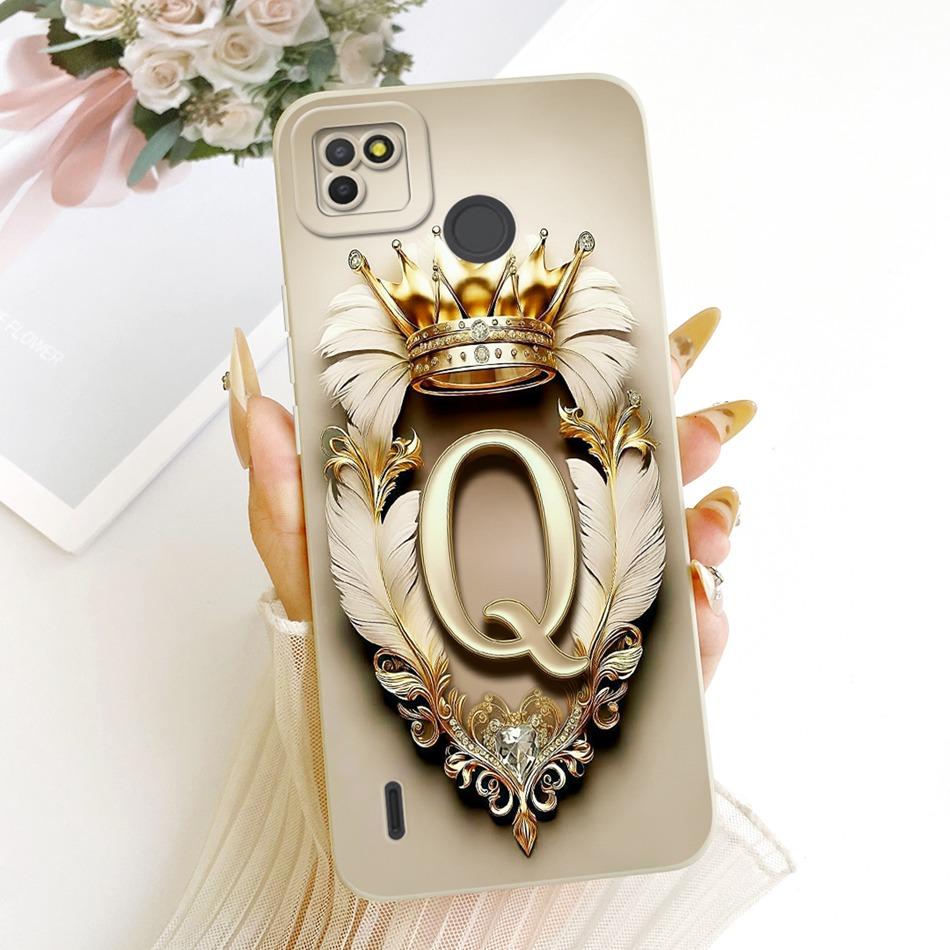 For Tecno Pop 4 LTE / Pop 4 Air Feather Crown Initial Letter Phone Case For Tecno Pop4 Lte 4Air Soft Silicone Covers Bumpers