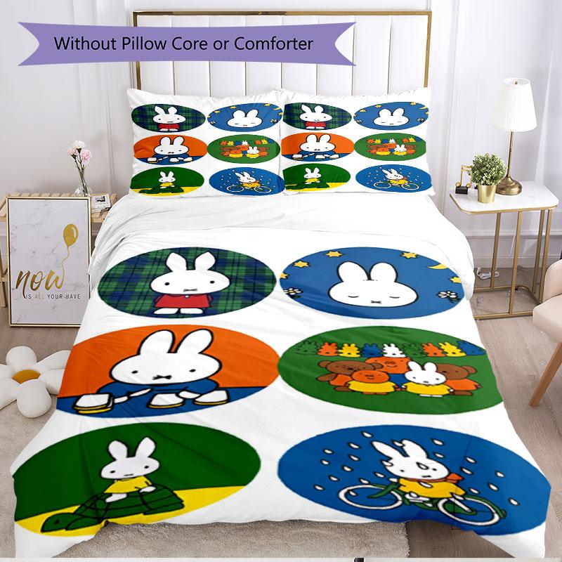 3pcs Duvet Cover Set (1*Duvet Cover + 2*Pillowcase, Without Core), Miffy Print Soft All‑Season Bedding Set, Home Bedroom Decor Gift