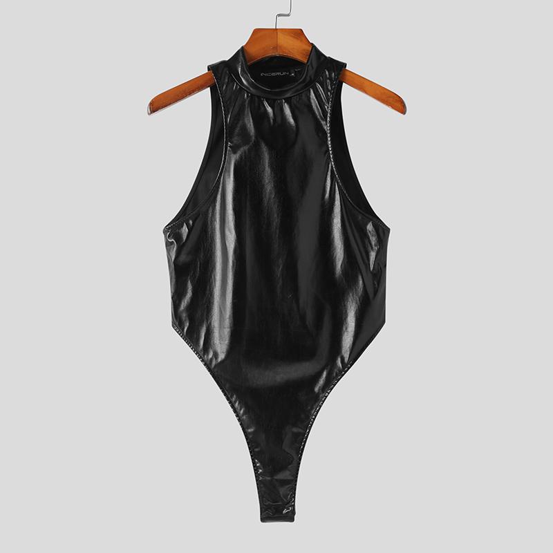 INCERUN Мужские комбинезоны без рукавов, приталенные комбинезоны с мокрым эффектом