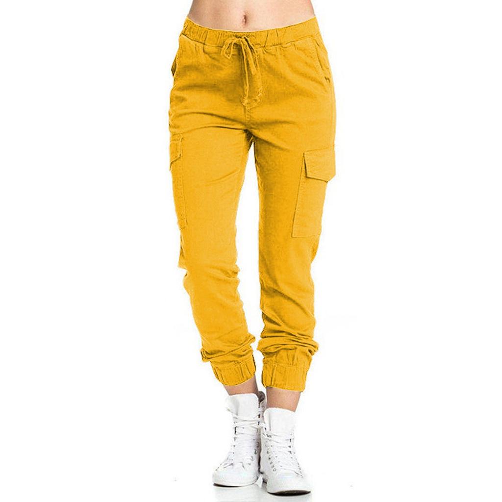 Women's Solid Color Casual Elastic Waist String Side Pocket Pencil Pants