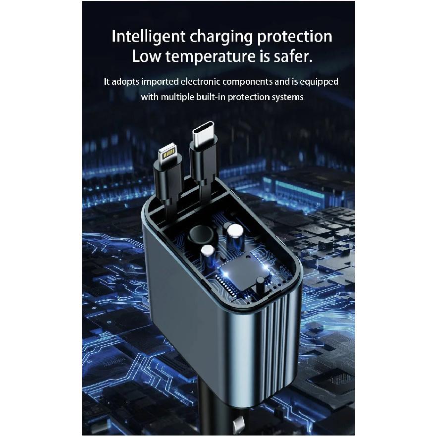 ZRGAE 5 IN 1 Retractable Car Charger 152W Fast Charging Starry Sky LED Lights USB Type-C Power Adapter For iPhone Android