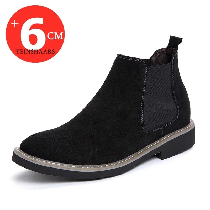 Fashion Men Boots Comfortable Elevator Shoes Height Boots Heightening Man Increase Insole 6CM Slip-On Suede Ankle Boots Chelsea Boots