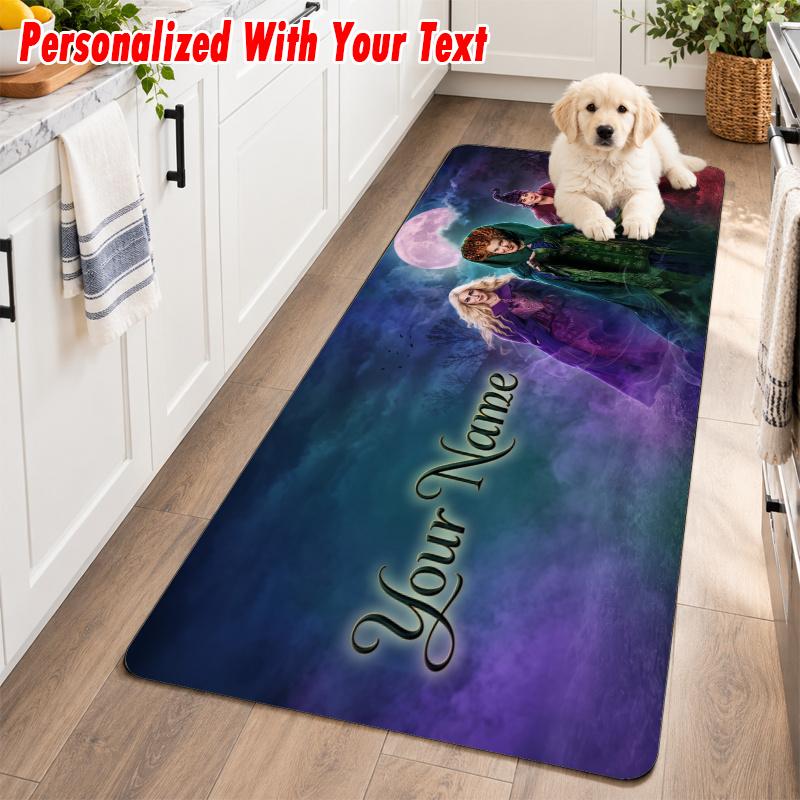 Hocus Pocus Sanderson Sisters Custom Text Flannel Floor Rug Soft Kitchen Mat Personalized Non Slip Carpet