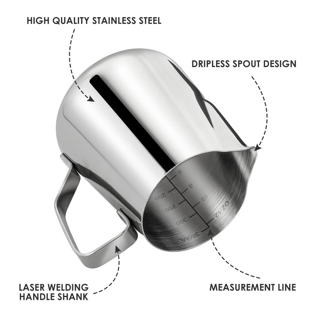 Кувшин для вспенивания молока из нержавеющей стали объемом 350/600 мл, паровая кастрюля с ручкой для латте-арта, аксессуары для кофе и латте