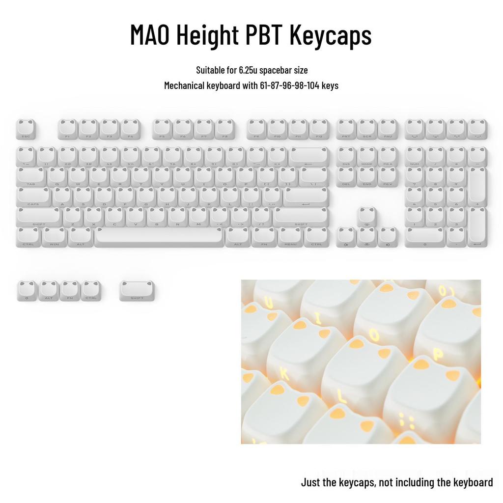 Cute Cat Ear Keycap: PBT Dye-Sublimation, Translucent, Compatible with MX Switches