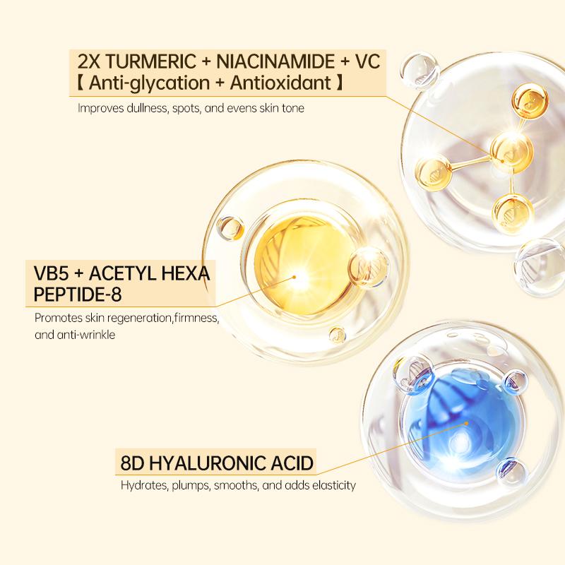 AUQUEST Сыворотка для лица с куркумой, отбеливающая веснушки, удаляет темные пятна, увлажняющая гиалуроновая кислота, антивозрастной уход за кожей лица, 40 мл