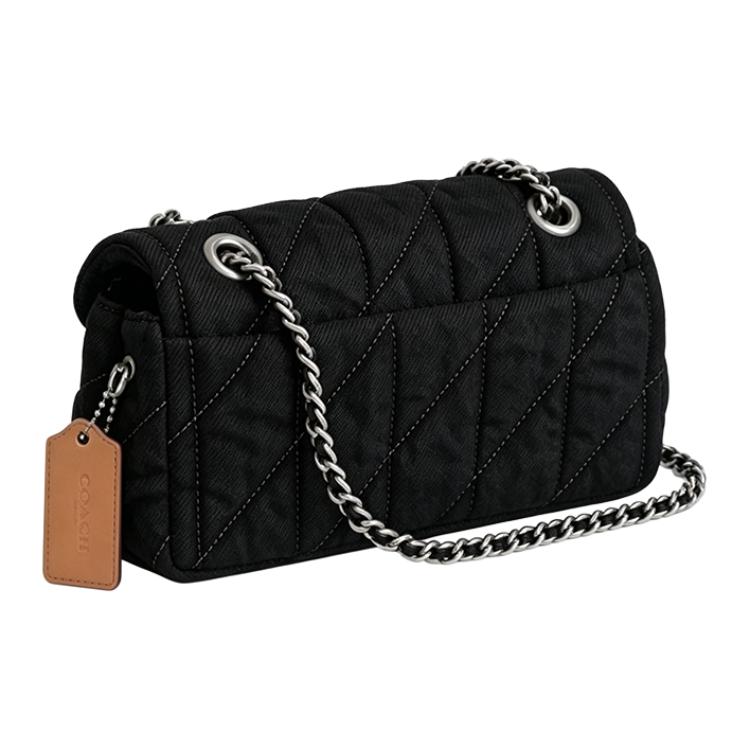 Coach Tabby 20 Metallic C Logo Charm Denim And Napa Leather Handbag Women handbag Silver Black CR701-LHBLK