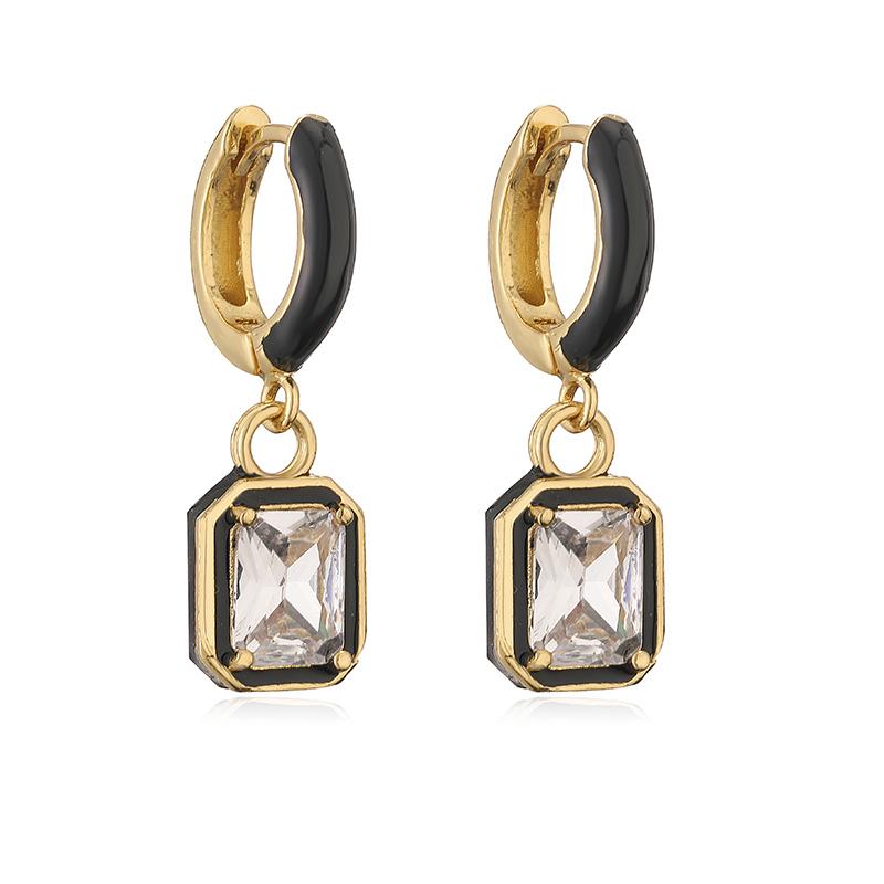 HECHENG, Rainbow Colorful Enamel Hoop Earrings Charm Luxury Rectangle Zirconia Ear Buckles For Women Zircon