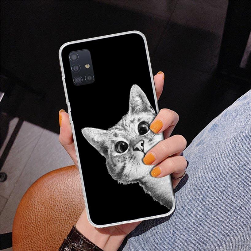 Милый котенок Мультяшный чехол для телефона Samsung Galaxy A52 A32 A22 A12 A51 A31 A50S A30S A20S A10S Note 20 Ultra 10 Plus S10 A72