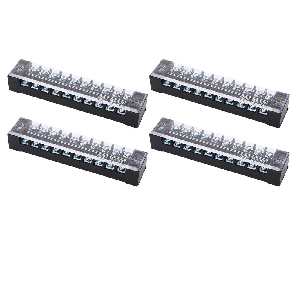 4 Pcs Terminal Block 15A 600V Dual Row Screw Terminal Barrier Strip for Bridge Lighting Tunnel Power Distribution 10