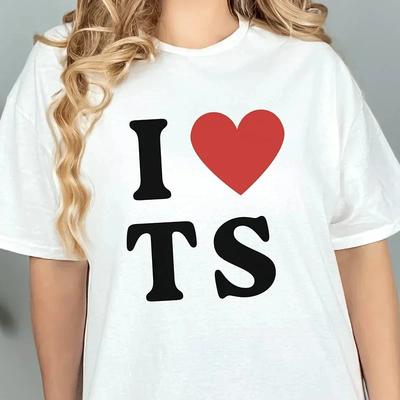 Модная женская футболка с принтом I Love TS, круглый вырез, короткий рукав, повседневная, для ежедневного ношения