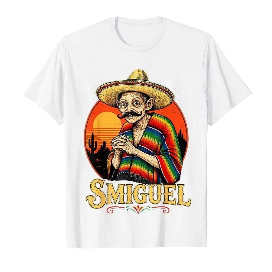 Smiguel Mexican Sombrero Vintage Mexican Culture Mashup Tshirt For Unisex Unisex Cotton Short Sleeve Tops Y2k Clothes Fashion Top