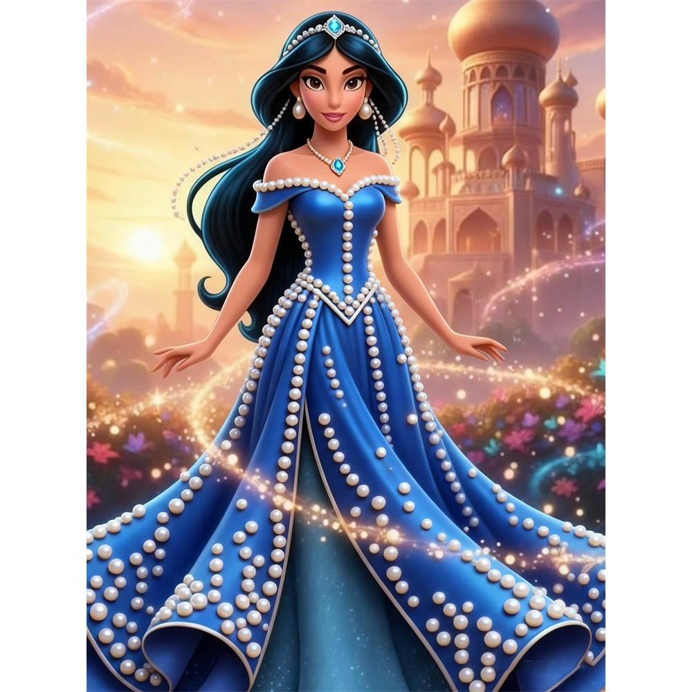 Disney Жемчужная живопись Принцесса Жасмин Синее Жемчужное Платье Без Бретелек Длины До Пола 5D Жемчужная Вышивка Крестиком Набор для Дома и Класса Декоративная Цель