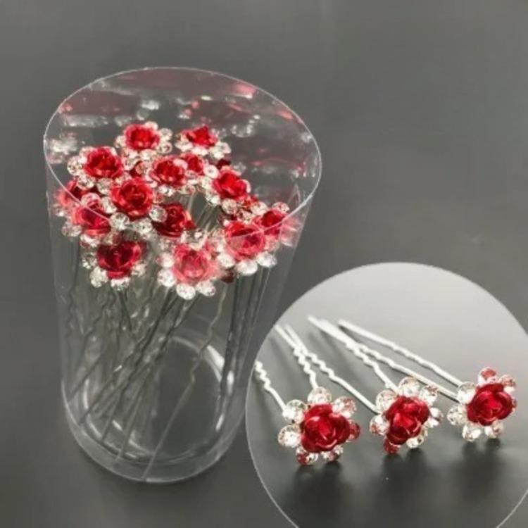 20pcs/set Women U-shaped Hair Fork Pin Crystal Rose Flower Hairclips Rhinestone Hair Stick Wedding Bridal Jewelry Headwear Gift