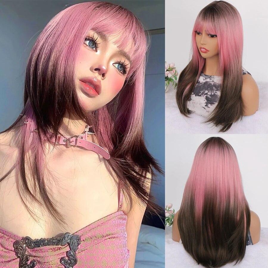 Синтетические натуральные черные парики Длинный волнистый парик для женщин с челкой для Хэллоуина, повседневные термостойкие волокна, парики из волос